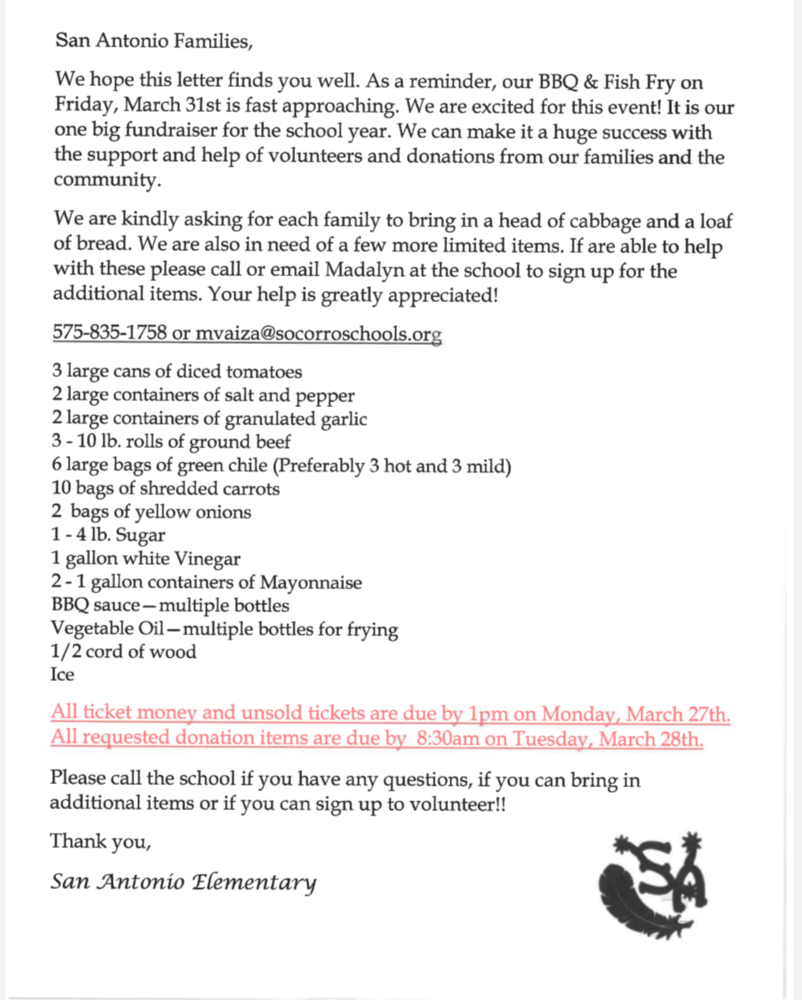 Parent donation letter