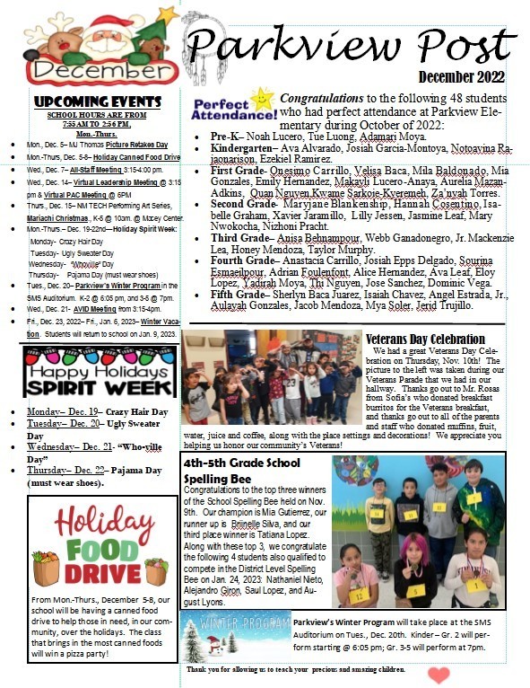 Parkview's December Newsletter